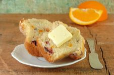 Muffin With Butter And Oranges Royalty Free Stock Photo