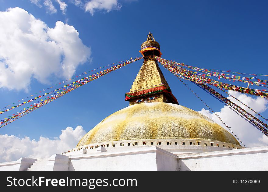 Stupa on blue sky background