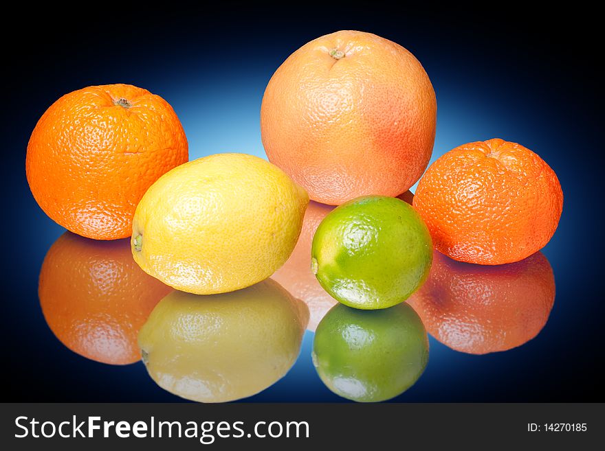 Arrangement of lemon, lime, tangerine, orange and grapefruit fruit. Arrangement of lemon, lime, tangerine, orange and grapefruit fruit