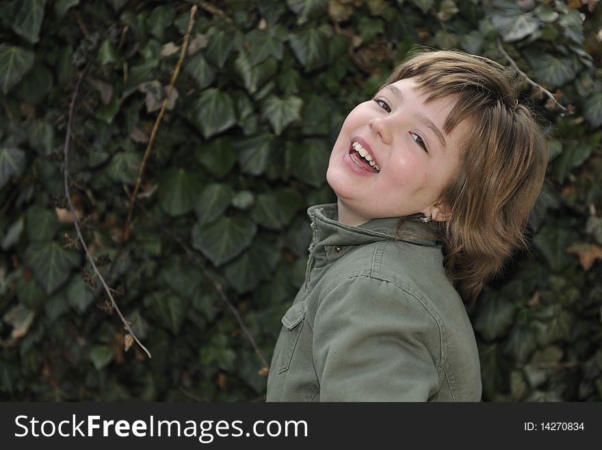 Smilling one happy girl portrait outdoor