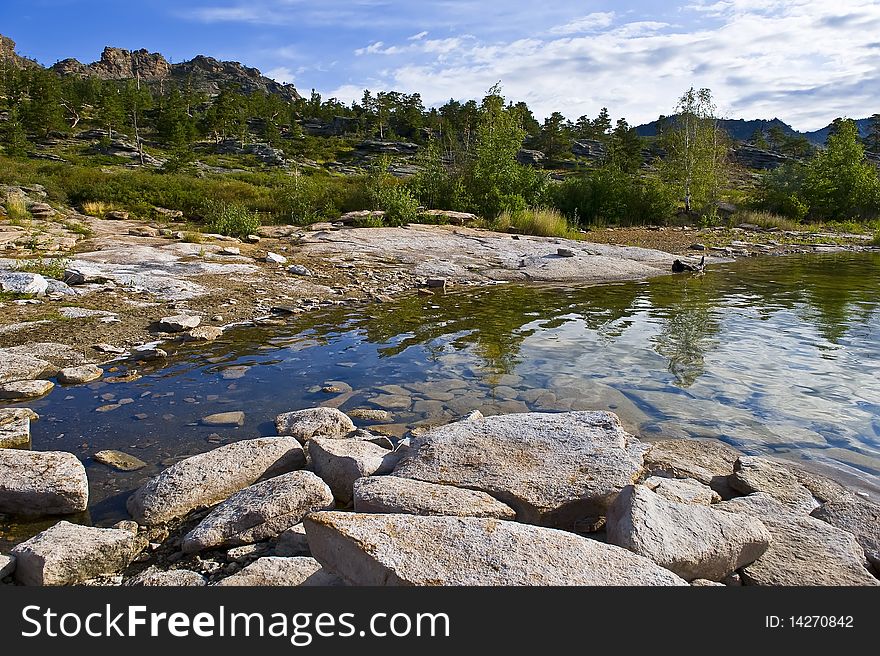 Summer mountain landscape with lake