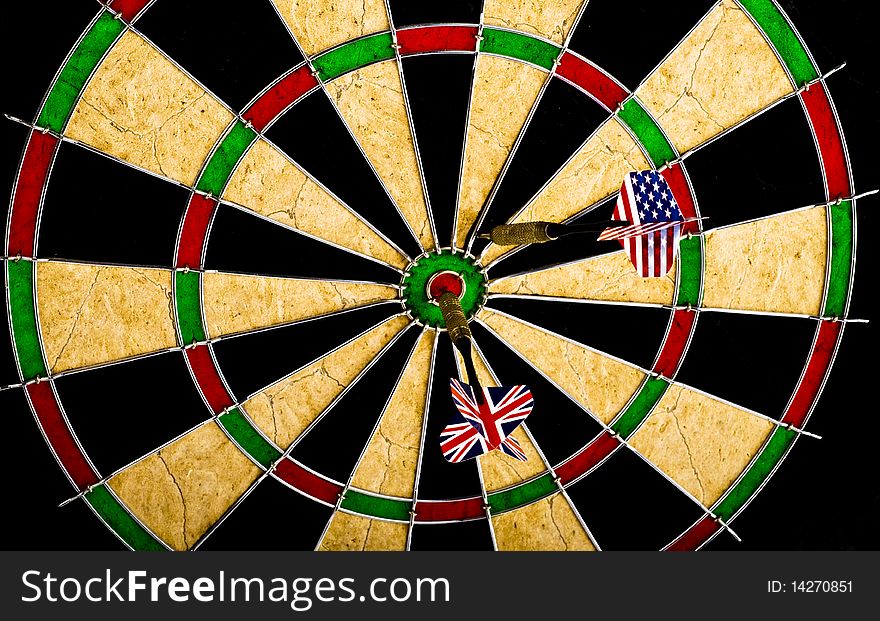 A dart stuck in america and the flag of England