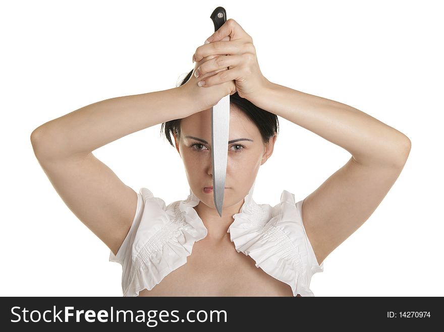 Young Woman Holds Knife In Face