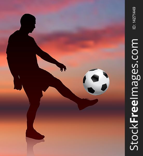 Soccer Player on Evening Background Original Illustration