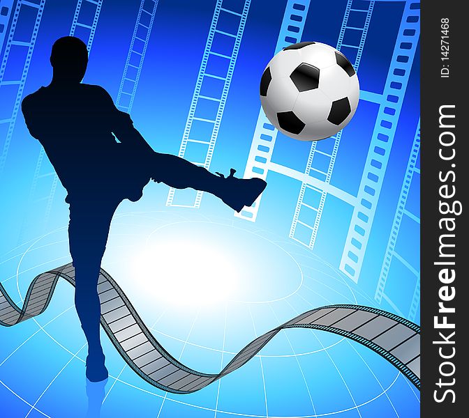 Soccer Player on Film Reel Background Original Illustration