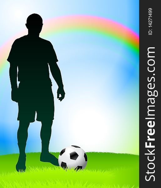 Soccer Player with Rainbow Background Original Illustration