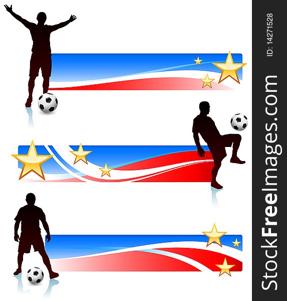 Soccer Players with Patriotic Banners Original Illustration