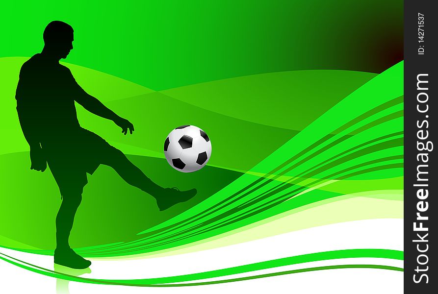 Soccer Player on Abstract Green Background Original Illustration