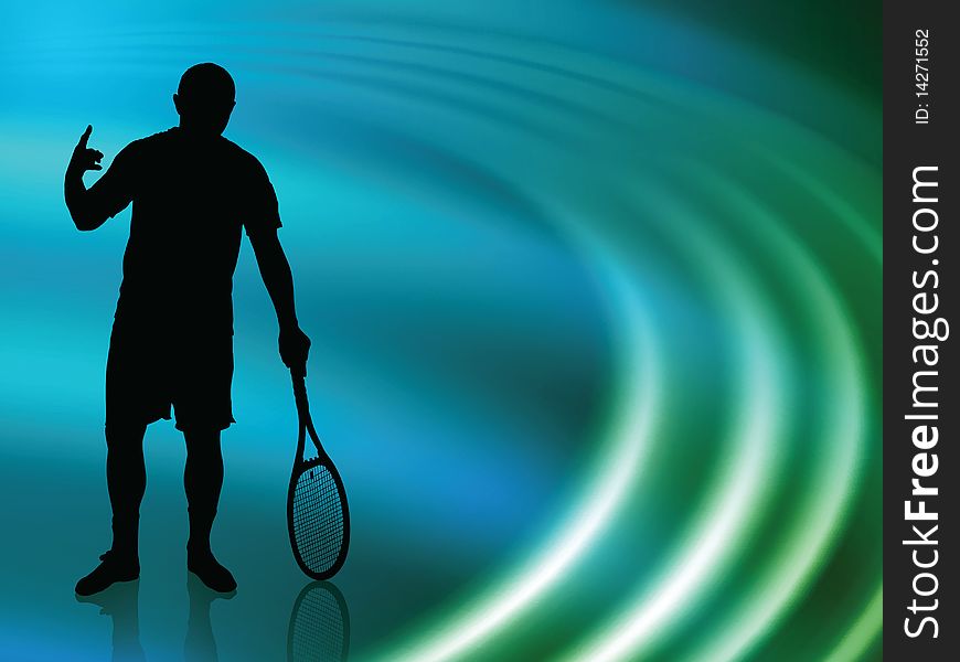 Tennis Player on Abstract Liquid Wave Background