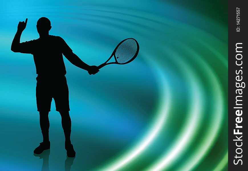 Tennis Player on Abstract Liquid Wave Background Original Illustration