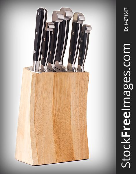Series. Set of kitchen knifes isolated on gradient background