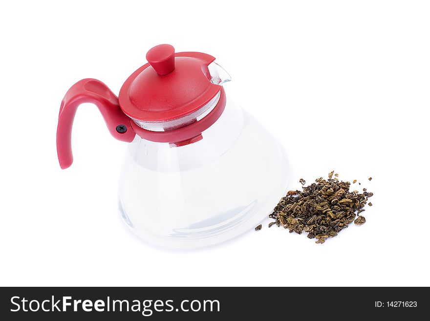 Series. A glass teapot isolated on a white background