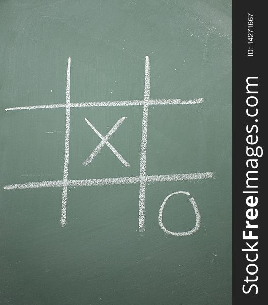A Tic Tac Toe game on a blackboard written in chalk. A Tic Tac Toe game on a blackboard written in chalk.