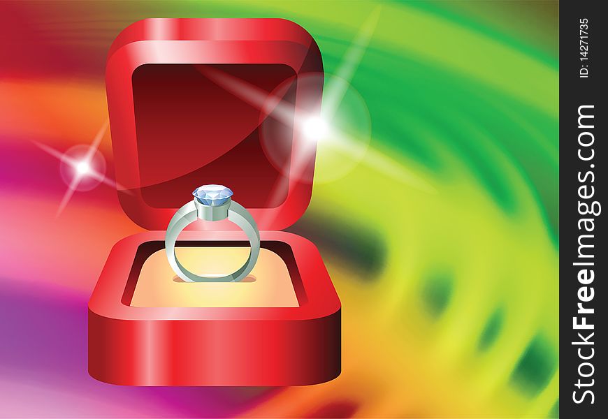 Engagement Ring on Abstract Liquid Wave Background