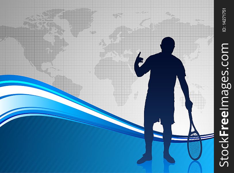 Tennis Player On Abstract Blue Background