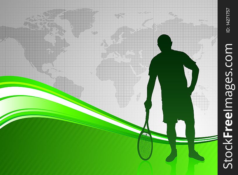 Tennis Player On Green Abstract Background