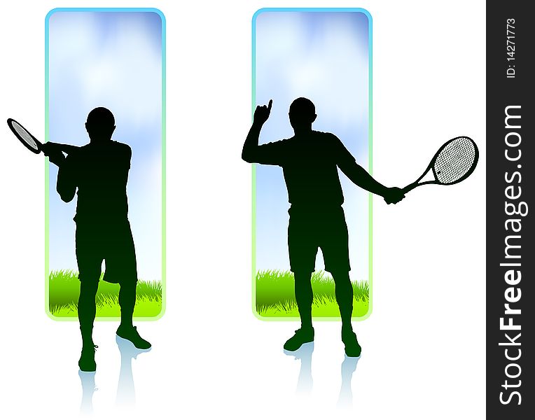 Tennis Player Set With Nature Frame Background