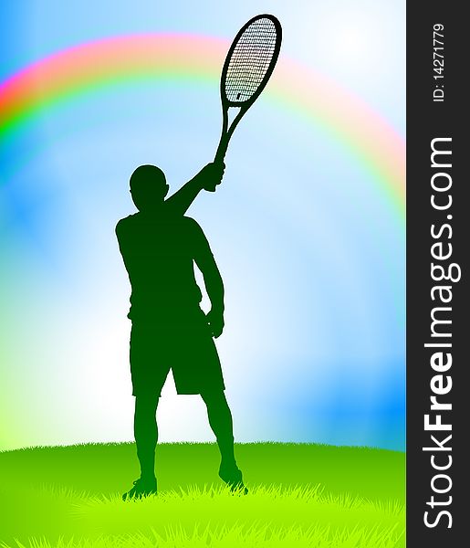 Tennis Player On Rainbow Background