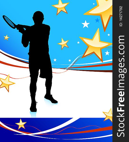Tennis Player On Abstract Patriotic Background