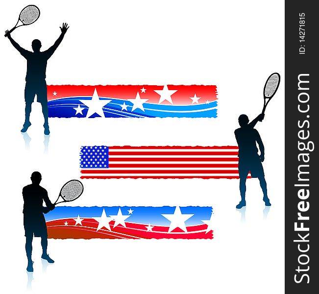Tennis Player and United States Banner Set