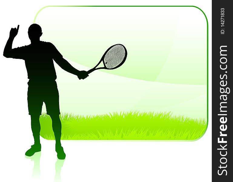 Tennis Player with Blank Nature Frame Original Illustration