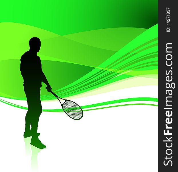 Tennis Player on Green Abstract Background Original Illustration
