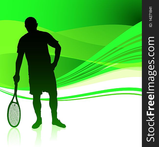 Tennis Player on Green Abstract Background