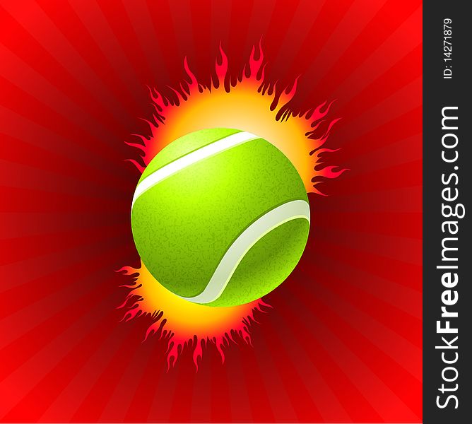 Tennis Ball on Red Background Original Illustration