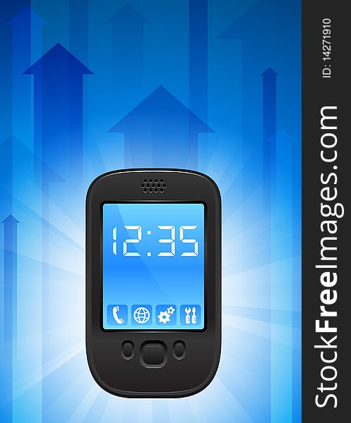 Cell Phone on Blue Arrow Background
Original Illustration