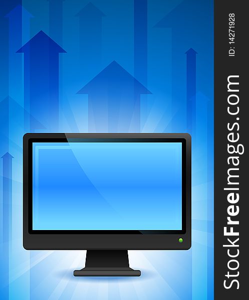 Computer Monitor on Blue Arrow Background Original Illustration