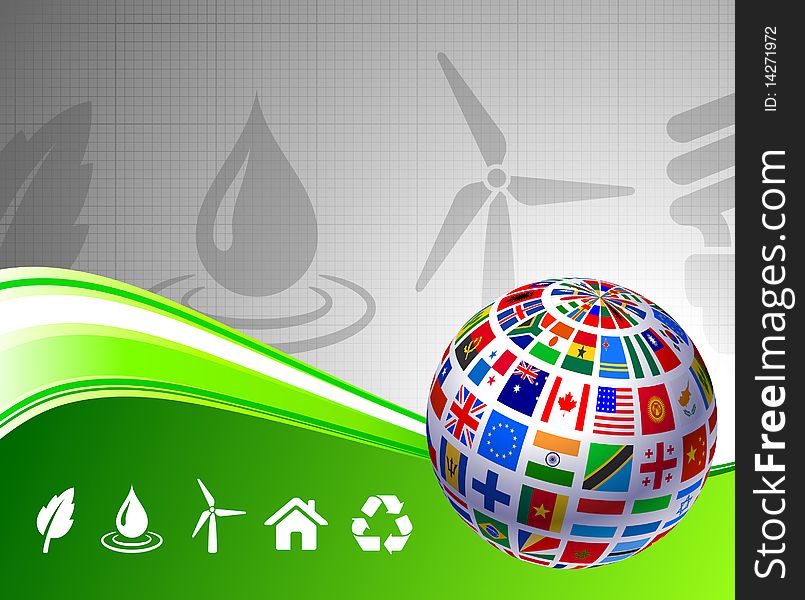 Flags Globe on Green Nature Background