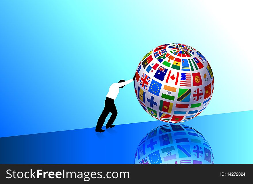 Businessman with Flags Globe Original Illustration