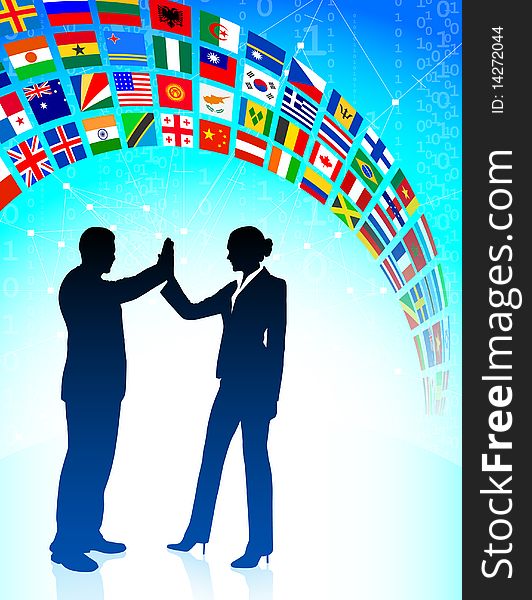 Business Team with Flags Banner Original Illustration