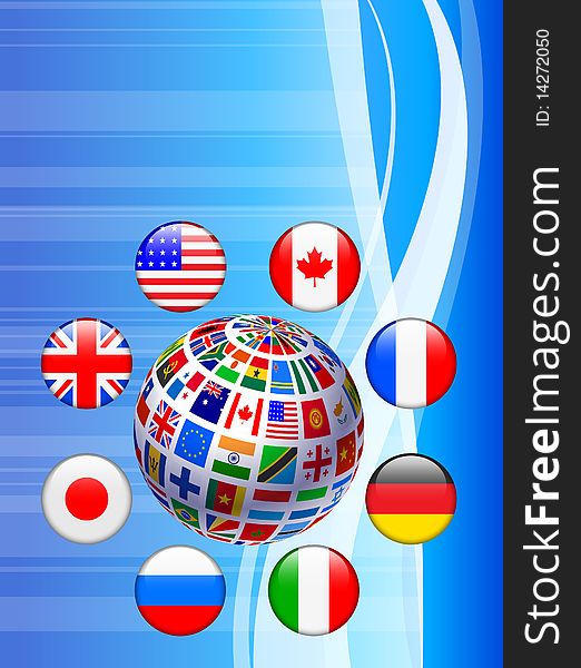 Flags Globe with Internet Buttons Original Illustration