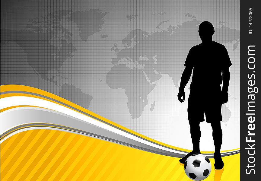 Soccer Player With World Map Background