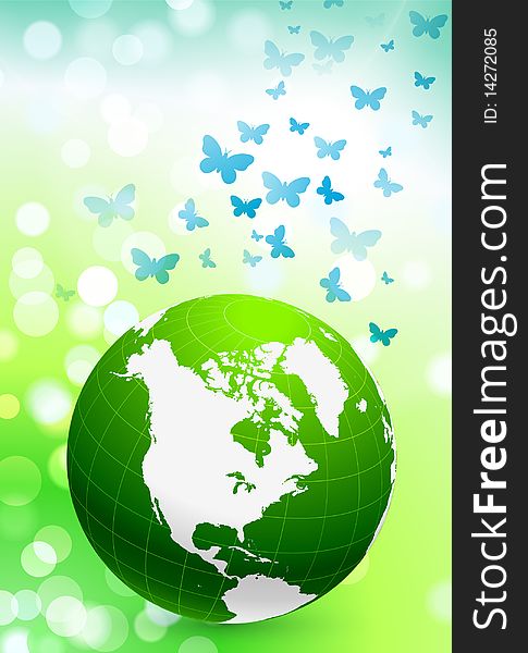 Green Nature Globe on Flare Background