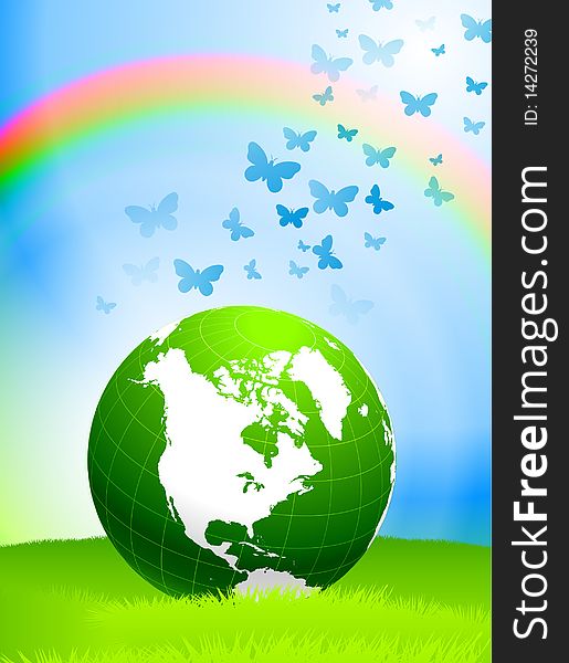 Globe on Nature Background with Rainbow
Original Illustration