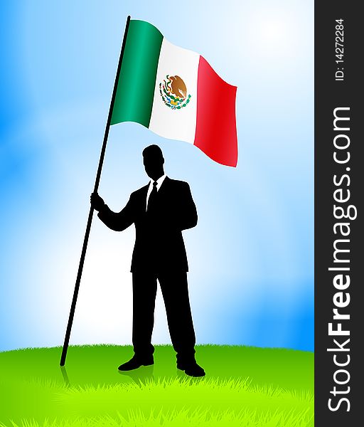 Businessman Leader Holding Mexico Flag