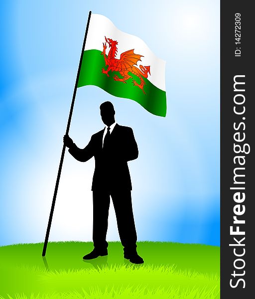 Businessman Leader Holding Wales Flag