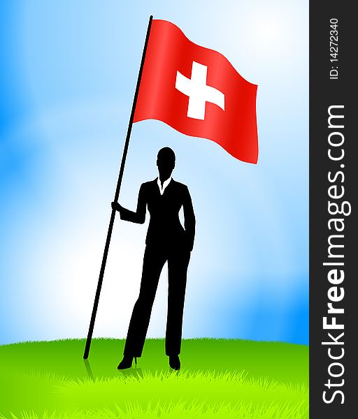Businesswoman Leader Holding Switzerland Flag