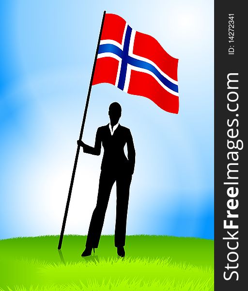 Businesswoman Leader Holding Norway Flag