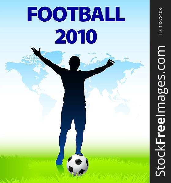 Soccer Player with World Map Background Original Illustration