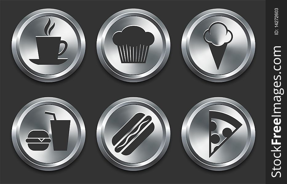 Food Icons On Metal Internet Button