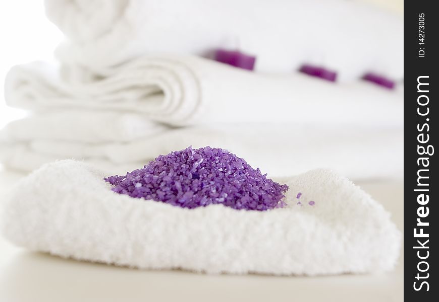 Lavender sea salt on white towel