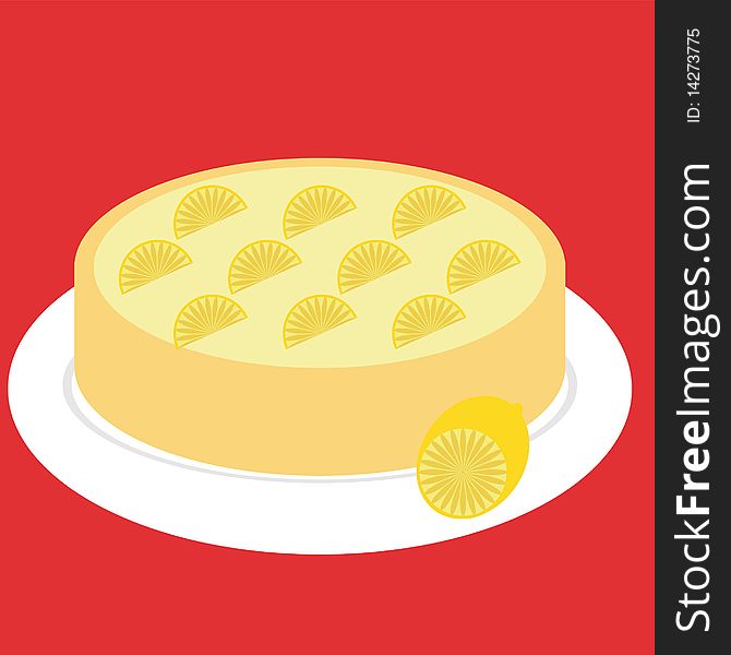 Lemon pie on red background