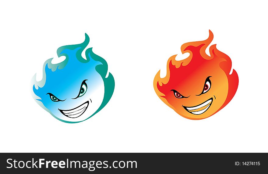 Blue and red flame with fiery eyes. Blue and red flame with fiery eyes