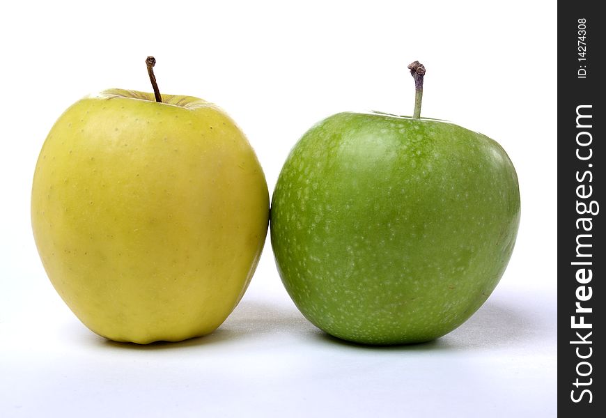 Color photo of two apples on white background