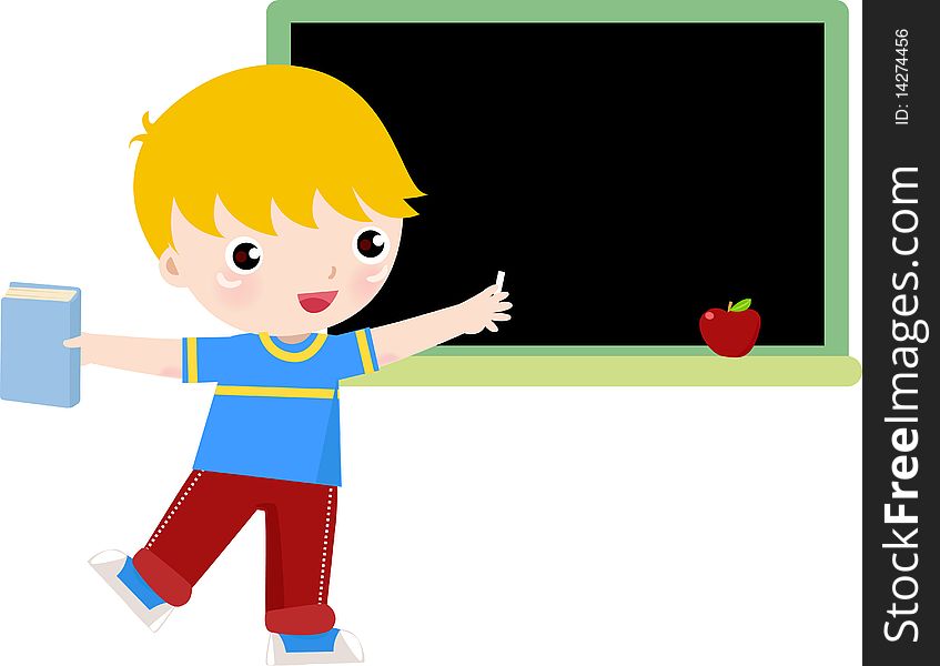 School boy writing on blackboard  -illustration art,cute