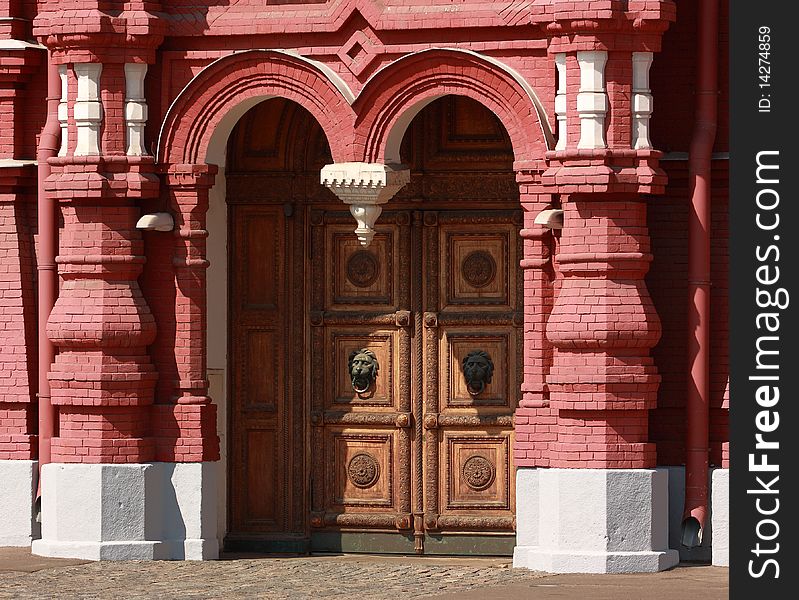 Input, ancient door in a museum on Red Square, in Moscow