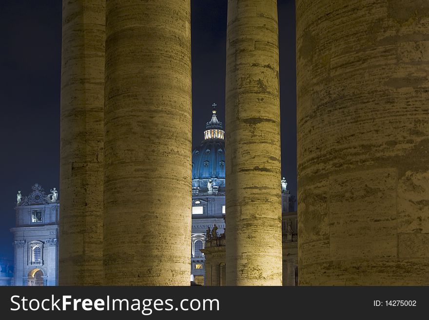 Columns of Vatican photographed by night in Rome